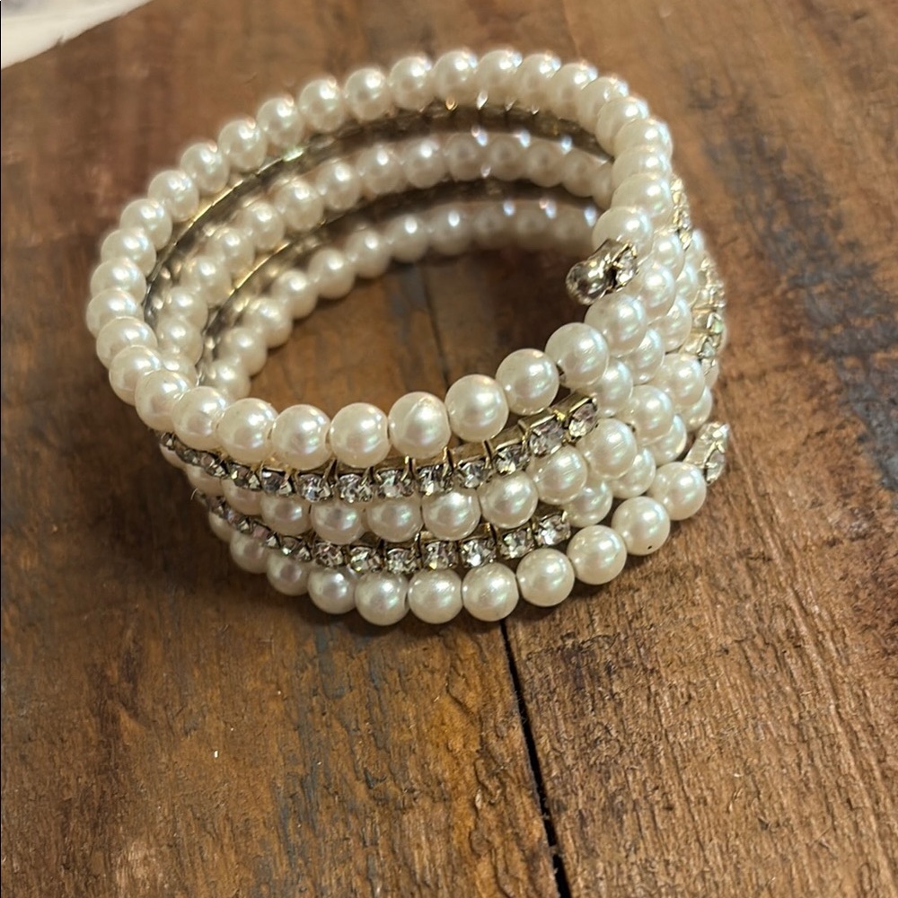 Elegant Faux Pearl and Rhinestone Wrap bracelet